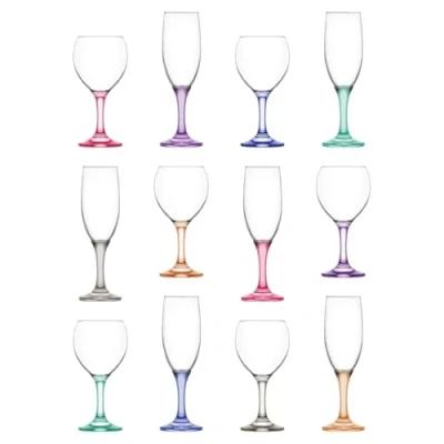 Image de Lav 260ml Misket Ensemble de Verres à Pied Tige Colorée 6X Lavable au Lave Vaisselle Verre Mariage Noël Anniversaire Fête Boire Verrerie Gobelet Cadeau
