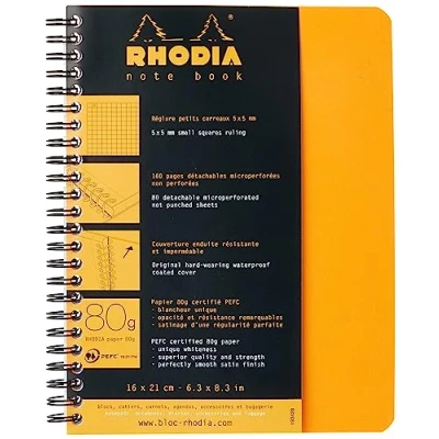 Image de RHODIA 193428C Cahier à Spirale (Reliure Intégrale) Notebook Orange A5+ 16 x 21 cm Petits Carreaux 160 pages Détachables Papier Clairefontaine Blanc 80 g/m² Couverture Souple et Résistante