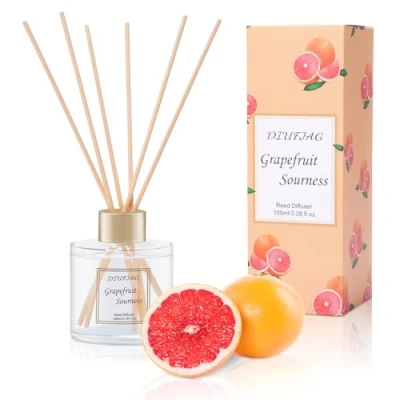 Image de Diffuseur de Parfum 100ml Pamplemousse,Diffuseur Maison avec 6 Bâtonnets en Fibre,Batonnets pour Chambre,Salon,Salle Bain,étagère,Bureau