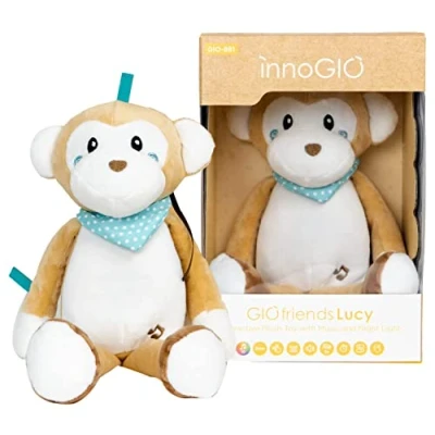 Image de InnoGIO GIOfriends Lucy, Jouet Musical Interactif en Peluche Motif Singe avec Veilleuse pour Enfant, Doudou de Naissance, Matière Douce au Toucher, Composants Sécurisés, Aide à l&#039;Endormissement