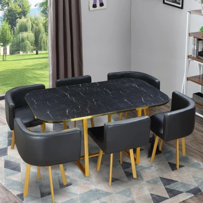 Image de Table et chaises Oslo XL Or Effet Marbre Noir Simili Menzzo