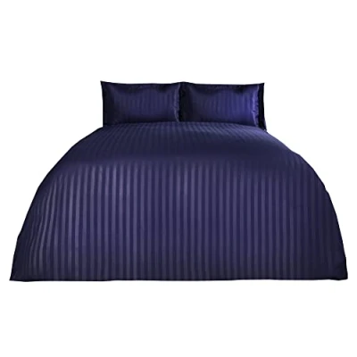 Image de Brentfords Parure de lit avec Housse Couette en Satin à Rayures Bleu Marine King Size
