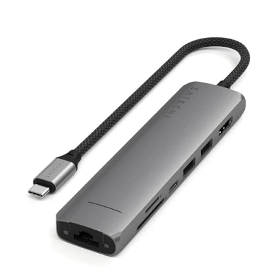 Image de Hub USB C Slim Multiport 7 in 1 Ethernet 1Gbit Power Delivery 100W Satechi Gris