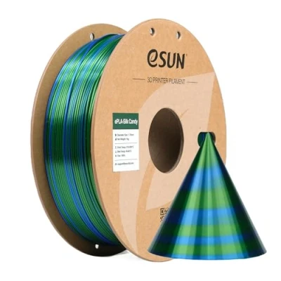 Image de eSUN PLA Bonbon en Soie Filament 1.75mm, Soyeux Multicolore Imprimante 3D 1KG Bobine pour Imprimante，Bleu Vert