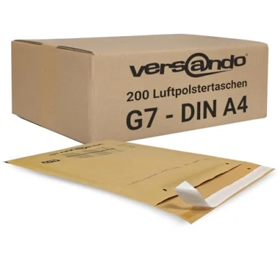 Image de versando Lot de 200 enveloppes à bulles G7 Dimensions intérieures : 230 x 340 mm extérieures 250 350 Marron/jaune doré Format A4