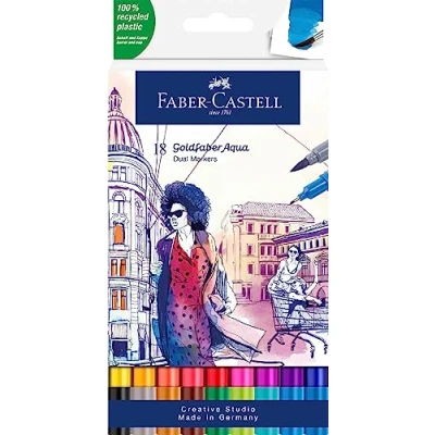 Image de Faber Castell 164618 Goldfaber Aqua Dual Marker, avec pointe pinceau et fineliner, étui de 18 pièces