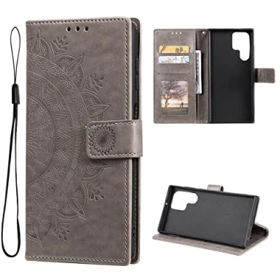 Image de CoverKingz Housse téléphone Portable pour Samsung Galaxy S22 Ultra étui avec Compartiment Carte Cover Protection à Rabat Motif Mandala Gris