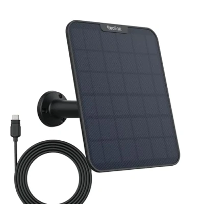 Image de Reolink 6W Panneau Solaire Noir + Câble de 4m Camera Surveillance Exterieure sans Fil sur Batterie, Argus 2E, 3 Pro, Eco, PT, Go Plus, PT Duo 2, 2 LTE