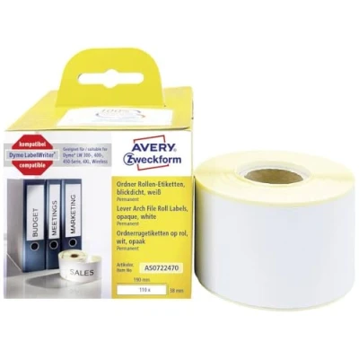 Image de AVERY Pack de 1 rouleau 110 étiquettes autocollantes, Format 198 x 38 mm, Idéales pour imprimer une adresse, Adhésif permanent, (AS0722470)