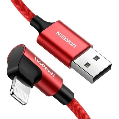 Image de UGREEN Câble Lightning USB Coudé 90 Degrés en Nylon Tressé Rouge Compatible avec iPhone 12 Pro Max, 1M