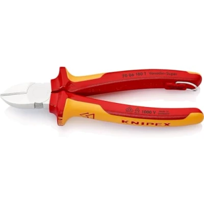 Image de Knipex Pince coupante de côté chromée, isolées avec gaines bi matière, homologuées VDE ; œillet fixation isolé intégré pour d&#039;un dispositif antichute 180 mm 70 06 T