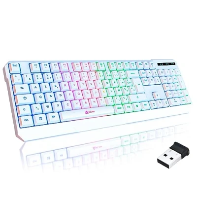 Image de KLIM Chroma Clavier sans Fil Gamer AZERTY Nouveauté 2024 Fin, Durable, Ergonomique, Discret, Waterproof, Silencieux rétroéclairé pour PC Mac PS4 PS5 Blanc