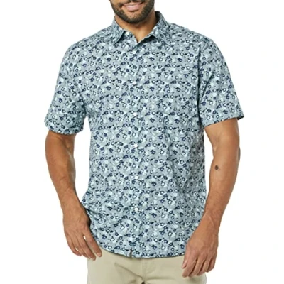 Image de Amazon Essentials Chemise en Popeline à Manches Courtes Coupe Ajustée Homme, Bleu Fleuri, XS