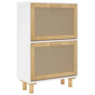 Image de Armoire a chaussures range rangement meuble entree couloir salon 52 x 25 80 cm bois d ingenierie/rotin blan