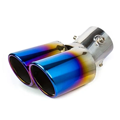 Image de 62MM Embouts D&#039;éChappement Silencieux En Acier Inoxydable De Voiture Tuyau Queue Double Oblique Sortie Peinture Bleue