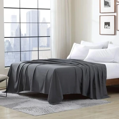 Image de Cathay (Luxe Doux comme de la Soie Polyester Unique Drap Plat, Gris, Queen Size