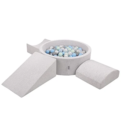 Image de KiddyMoon Aire De Jeux en Mousse avec Rond Piscine À Balles (300 Balles) Fosses Boules pour Enfants Jouets Parcours Obstacles, Fabriqué UE, Gris Clair: Perle/Gris/Transparent/Babyblue/Menthe