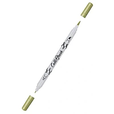 Image de Online 19084/6 Calli.Brush, Stylo double pointe avec en calligraphie et pinceau Doré métallisé
