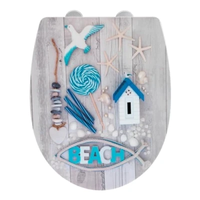 Image de WENKO Abattant WC Beach avec Frein de Chute Lunette Toilettes clipsable Fixation Acier INOX Installation faciel et Rapide Thermoplast Haute qualité 36,5x45 cm Gris Bleu