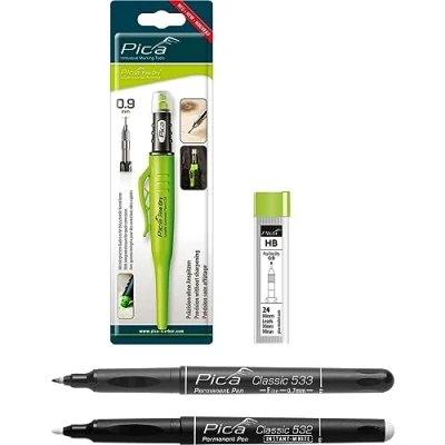 Image de vasalat Pica Fine Dry Lot de 4 marqueurs à pointe profonde + mines rechange HB stylo permanent fin noir marqueur blanc
