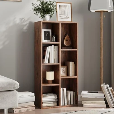 Image de Etagère Bibliothèque Séparation de pièce en Bois Robuste avec 7 Compartiments Ouverts Design Moderne pour Salon &amp; Bureau 50x24x106 cm (LxPxH) foncé