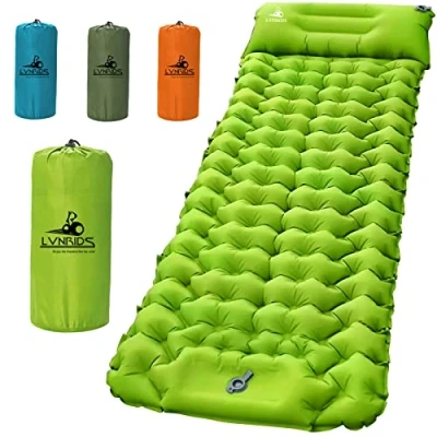 Image de LVNRIDS Matelas Camping Gonflable avec Pompe à Pied, Tapis Autogonflant de Couchage Oreiller 10 cm d&#039;épaisseur Auto gonflant Ultraléger pour Randonnée Plage Jardin Vert Clair