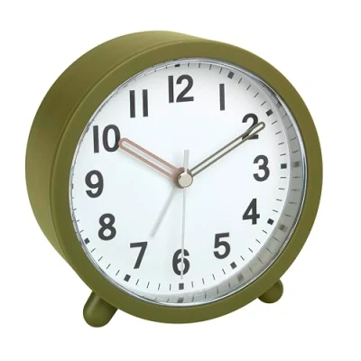 Image de TFA Dostmann Réveil analogique à Pile, 60.1043.04, avec Horloge Quartz, sans tic tac, pour Chambre/Salon/Cuisine, Fonction Snooze, rétro éclairage Inclus, Vert Olive
