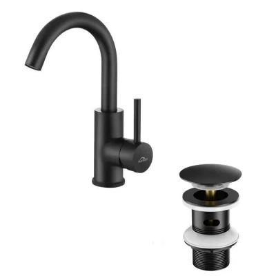 Image de Robinet de Lavabo Noir en Inox Pivotant à 360