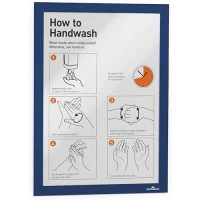 Image de Durable 487207 Duraframe Pochette Cadre d&#039;Affichage Dos Adhésif pour Document A4 Bleu Foncé Sachet de 2
