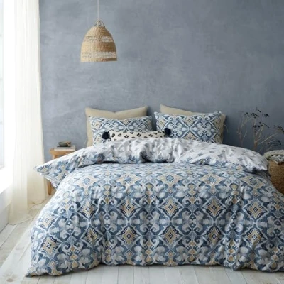 Image de Pineapple Elephant Inara Ikat Parure de lit réversible avec Housse Couette et taies d&#039;oreiller Bleu Indigo King