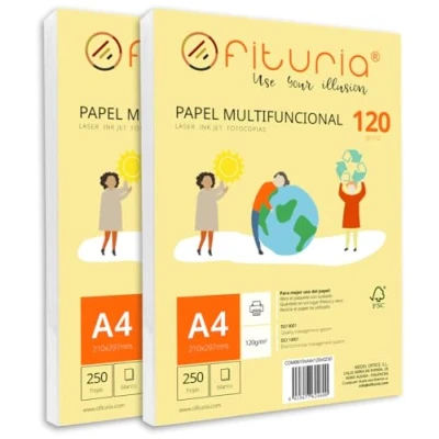 Image de Ramette de papier A4 120g avec 500 feuilles blanches, multifonctionnel pour un usage scolaire et professionnel. Idéal imprimantes laser, à jet d’encre ou photocopieuses Ofituria