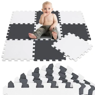 Image de LittleTom 9 Pièces Tapis de Sol Bébé dès Le Premier Mois 30x30 Puzzle en Mousse Pliable Motricité Eveil Bebe Jeux Enfant