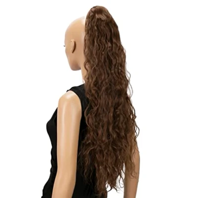 Image de CAISHA 70cm Extra Long Volumineux Ondulé Queue De Cheval Postiche Fibres synthétiques Résistantes Á la Chaleur Avec Clip Papillon Brun Clair H717