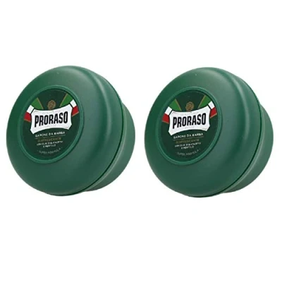 Image de Proraso Lot de 2 savons à barbe dans un pot rond vert 150 ml chacun = 300