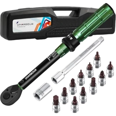 Image de Uharbour Jeu de clés dynamométriques pour vélo, 3 à 25 Nm, petite clé dynamométrique 1/4 avec embouts et barre d&#039;extension précision d&#039;étalonnage ± %