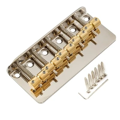 Image de Musiclily Pro 18mm Classique Standard Top loading Chevalet Basse 5 Cordes Pontets Laiton Plaque Acier pour Precision/Jass Bass, Nickel
