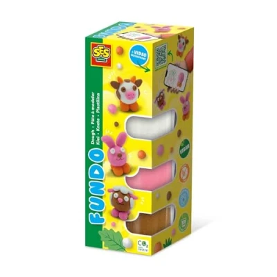 Image de SES Creative 00811 Pâte à modeler FunDo Animaux de la ferme (3x90gr 1x40gr), différentes couleurs pâte, avec instructions vidéo, pour enfants