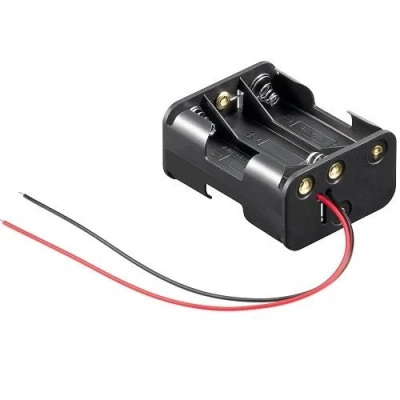 Image de CABLEPELADO Porte piles plat Support de batterie AA Comprend un câble 200 mm Tension totale : 9 V (1,5 par pile) Convient pour 6 LR6 (FR6, HR6, LR6)