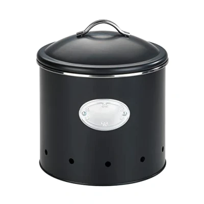 Image de WENKO Boîte de Rangement Nero avec Trous, 4 litres, perméable à l&#039;air pour Une Circulation d&#039;air optimale, en métal Verni, Ø 18,7 x 21 cm, Noire
