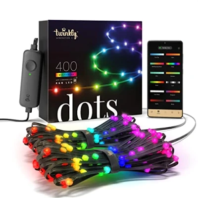 Image de Twinkly Dots 20m, Bandeau LED Multicolore pour Extérieur et Intérieur, LEDRGB Flexible, Compatible Home Kit, Alexa, Google Home, IP44, 16 M+ Couleurs, Contrôlé par App, Fil Noir, 400