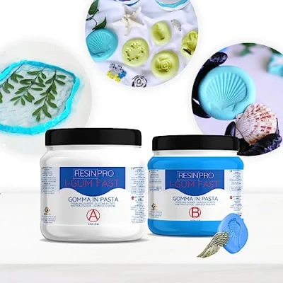 Image de Resin Pro 500 G i Gum Fast Caoutchouc de Silicone en Pâte Rapide, Prêt 10 Min, Non Toxique, Bicomposants A+B, Plasmable, Anti adhérent, pour Moules, Malléable, Facile Bleu Clair