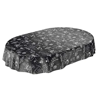 Image de ANRO Nappe en Toile cirée Lavable, Noire, Style bistrot, rétro, Moderne, Ovale, 180 x 140 cm