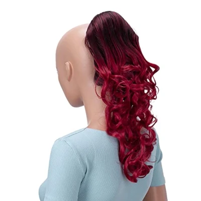 Image de CAISHA Postiche 40cm Avec Pince Papillon Tresse Queue De Cheval Résistant à la chaleu Extension Cheveux Volumineux Ondulé Mélange Rouge Ombré H145