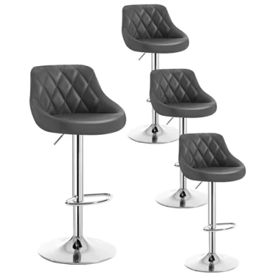 Image de WOLTU Lot de 4 Tabourets Bar siège pivotant en Similicuir,réglable Hauteur,Gris BH23gr