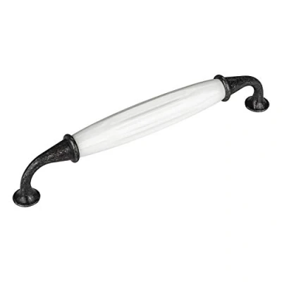 Image de Set de 2 x SO TECH® Poignée en Porcelaine JOHANNA Finition Argent Vieilli blanc Entraxe 160 mm Meuble
