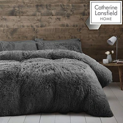 Image de Catherine Lansfield Cuddly, Polyester, Charbon, Parure de lit King Size