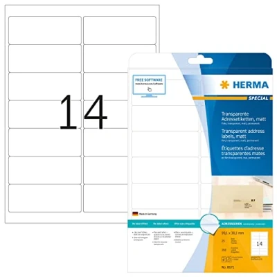 Image de HERMA 8671 Etiquette d&#039;adresse en plastique coin arrondi A4 99,1 x 38,1 mm 350 pièces Transparent Mat