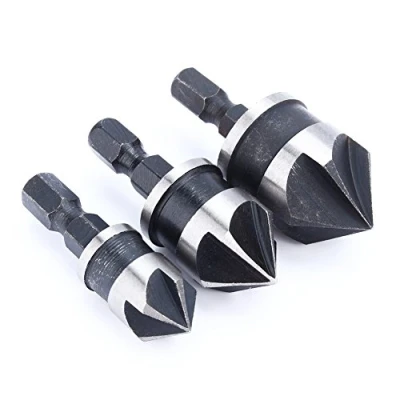 Image de 3Pcs Foret de fraisage, Degrés 90 1/4 &#039;&#039; Fraise à Queue Hexagonale pour Bois Métal, Changement Rapide Chanfrein