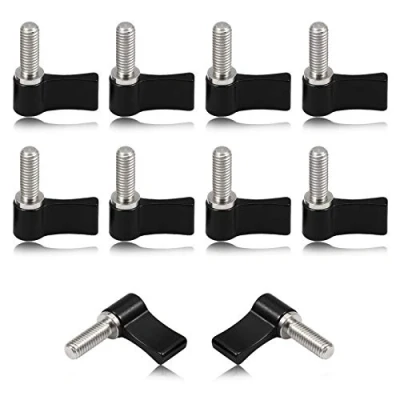 Image de SPEEDWOX Lot de 10 boutons rotatifs à filetage M6 17 mm, vis levier réglable, moletée avec aile unique, alliage d&#039;aluminium noir pour équipements électroniques