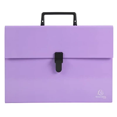 Image de Exacompta Réf. 56765E 1 trieur valisette avec poignée Aquarel soufflets renforcés multicolores fermeture par bouton clip 18 compartiments dim 32x24 cm pour A4 couleur mauve
